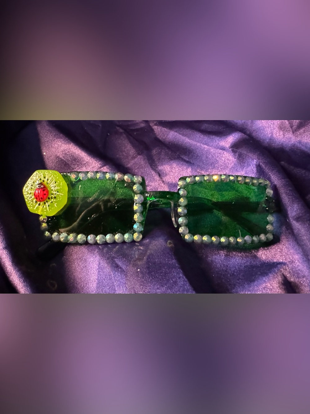 Green Rhinestone Rectangle Sunglasses